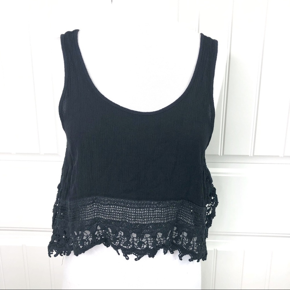 Tobi Cotton Candy Black Tank Crop Top Crochet Hem